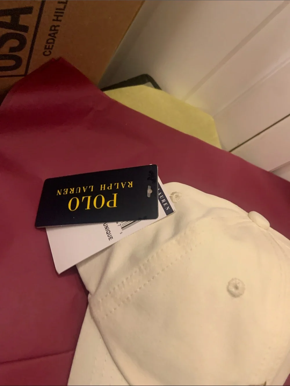 Ralph Lauren Cream Baseball Cap with Gold Pony Embroidery